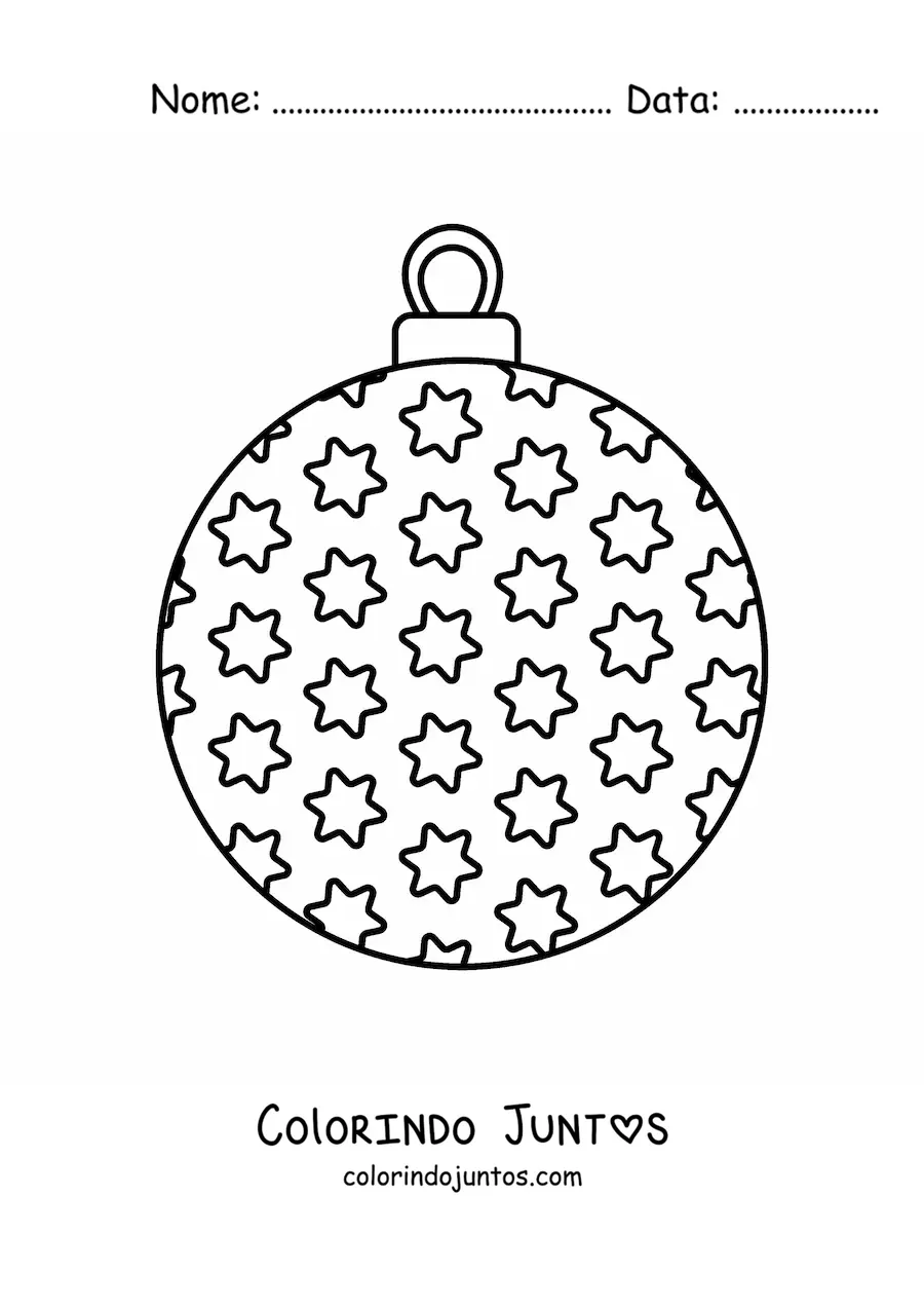 Desenho para colorir de bola de Natal com estrelas