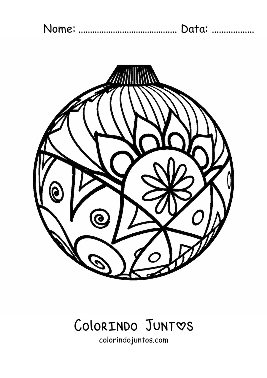 Desenho para colorir de bola de Natal estilo zentangle