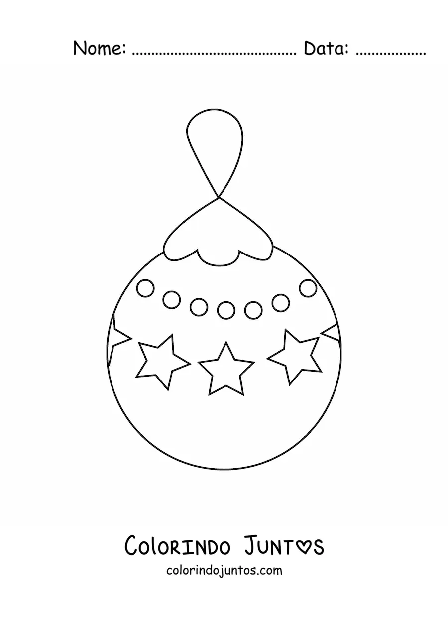 Desenho para colorir de bola de Natal com estrelas