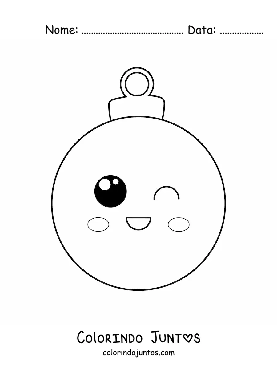 Desenho para colorir de bola de Natal kawaii animada