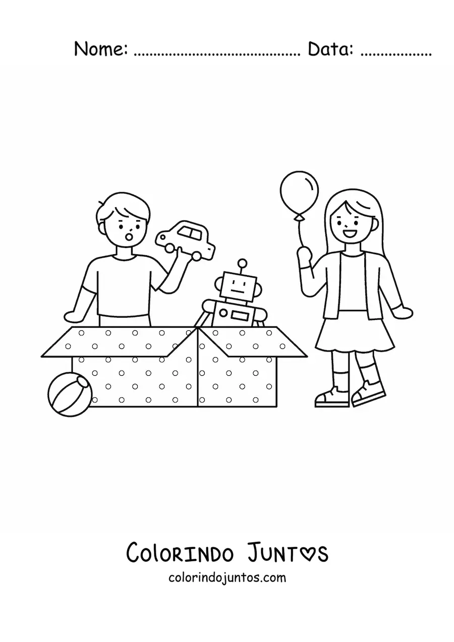 Desenho para colorir de crianças abrindo presentes de Natal