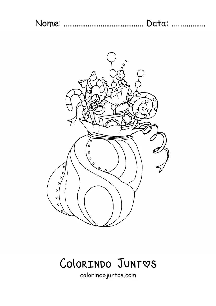 Desenho para colorir de saco de presentes natalinos com doces