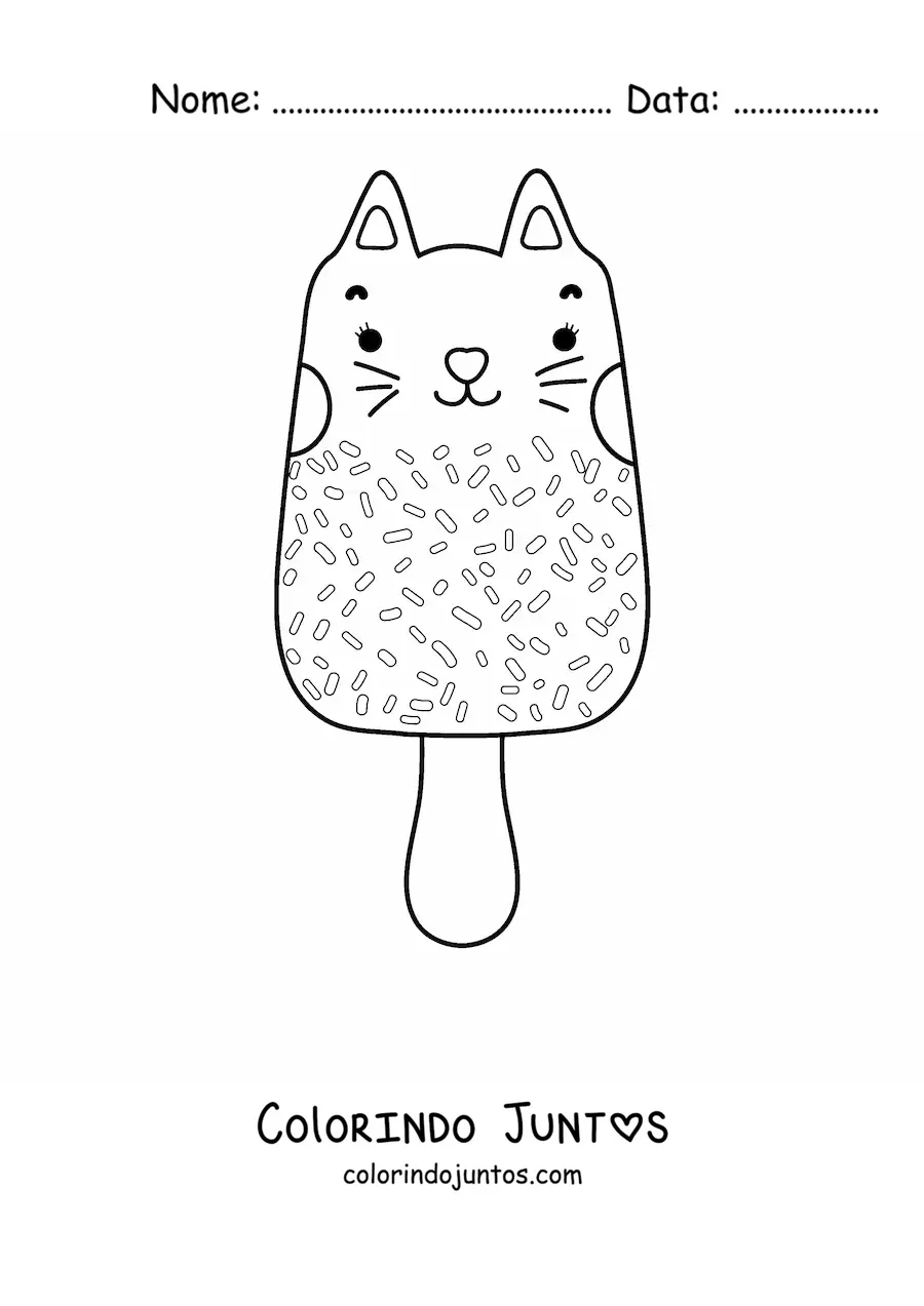 Desenho para colorir de um gato como um picolé kawaii
