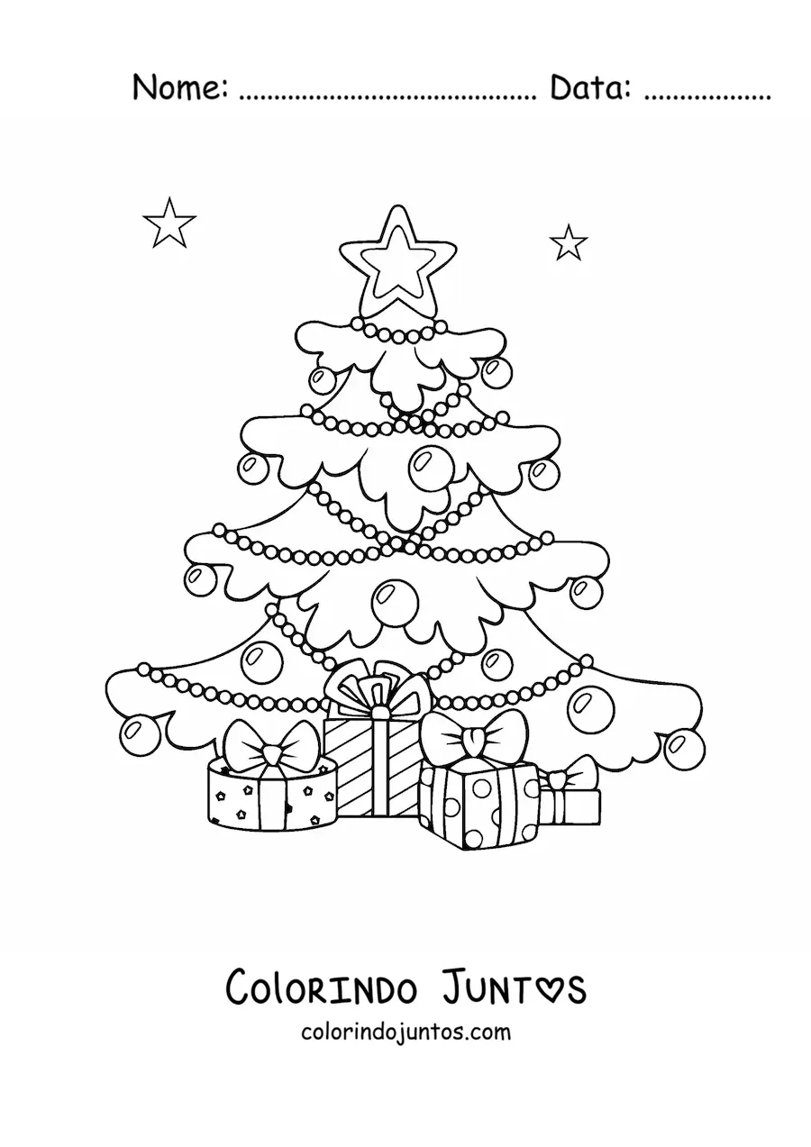 Desenho para colorir de presentes embaixo da árvore de Natal