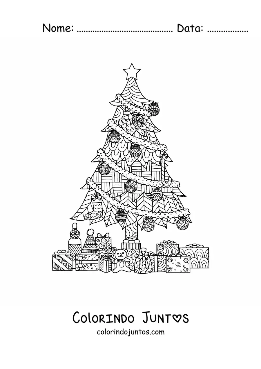 Desenho para colorir de presentes embaixo da árvore em estilo zentangle