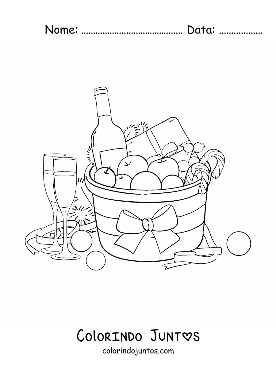 Desenho para colorir de cesta de presentes de Natal