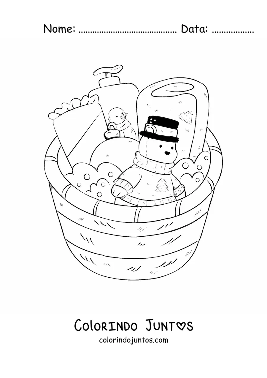 Desenho para colorir de cesta de presentes de Natal