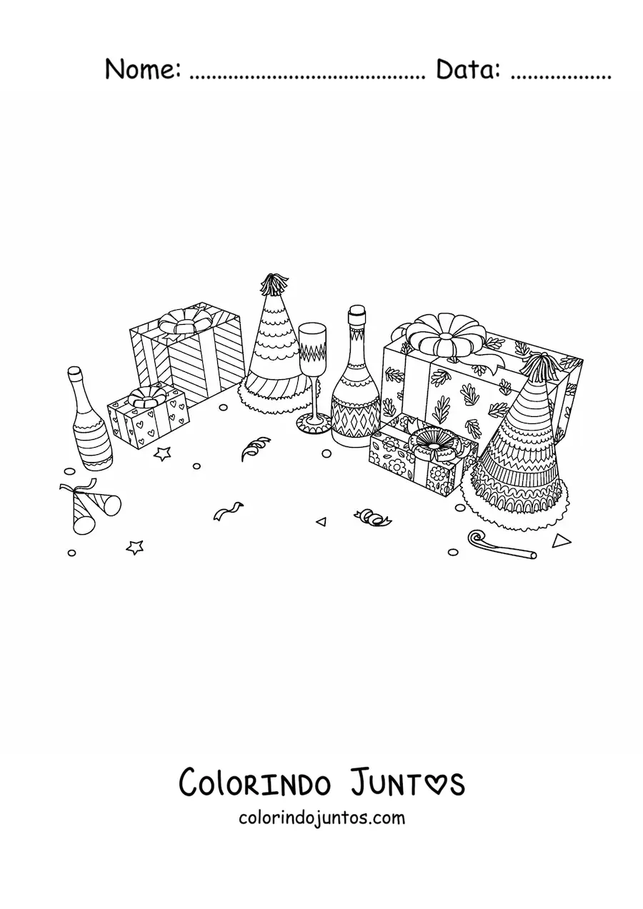 Desenho para colorir de presentes de Ano Novo