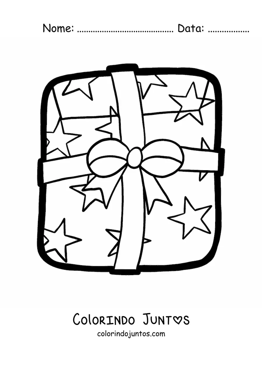 Desenho para colorir de presente de Natal grande com estrelas
