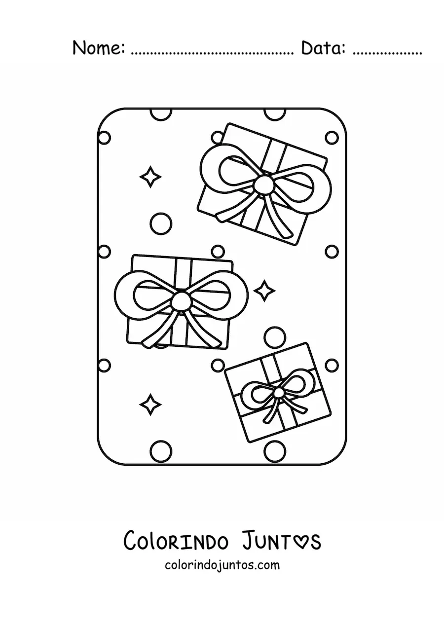 Desenho para colorir de presentes de Natal com laços