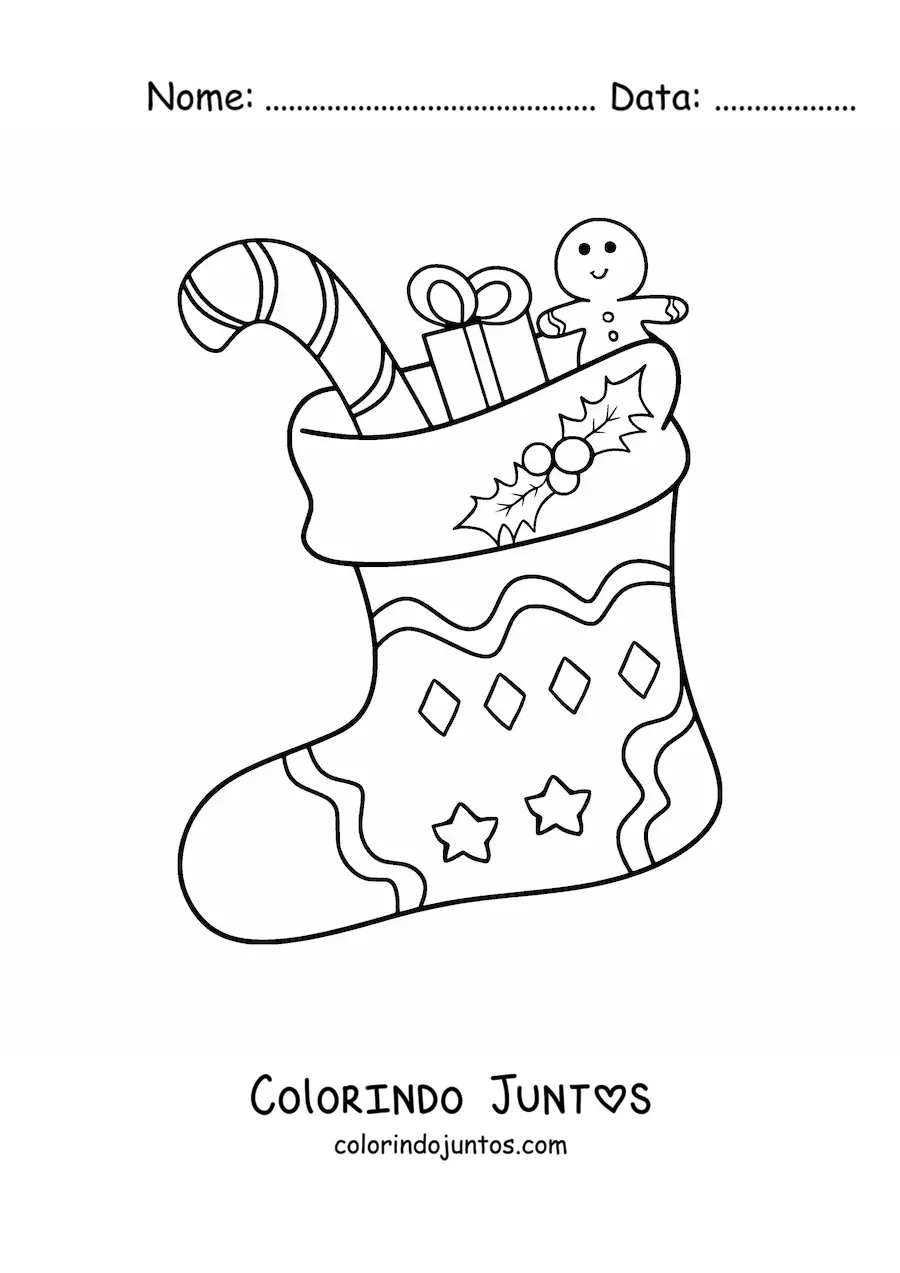 Desenho para colorir de meia de Natal com presentes