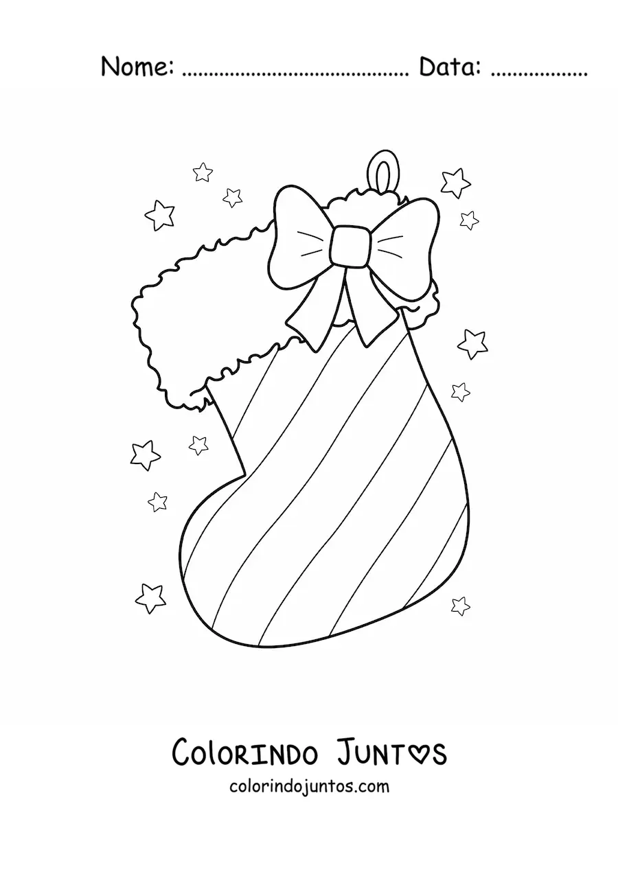 Desenho para colorir de bota natalina com laço e listras