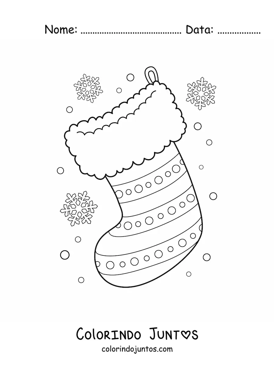 Desenho para colorir de bota natalina com bolinhas e listras