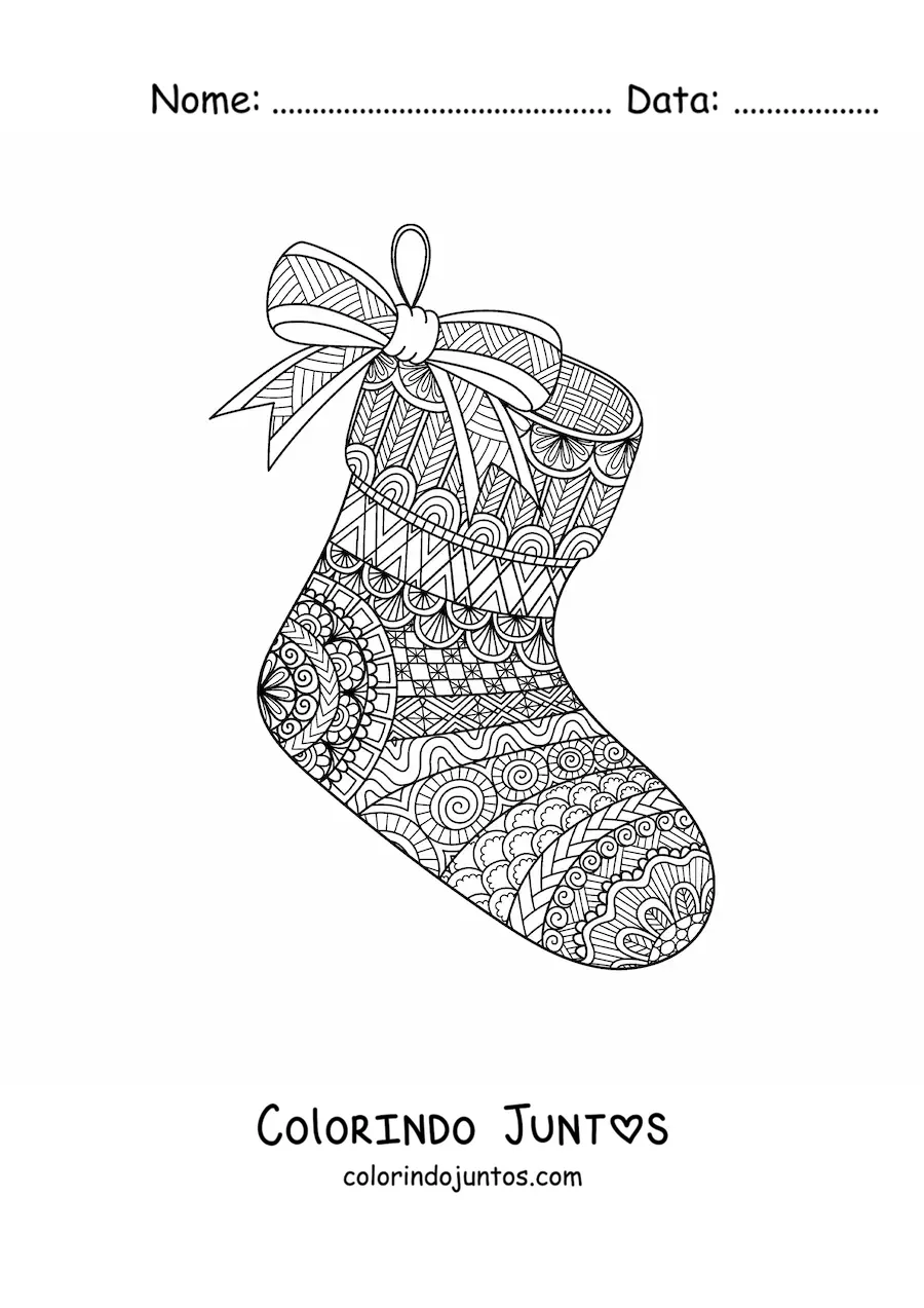 Desenho para colorir de meia de Natal estilo zentangle