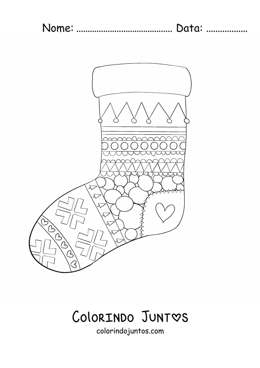 Desenho para colorir de meia de Natal com figuras geométricas