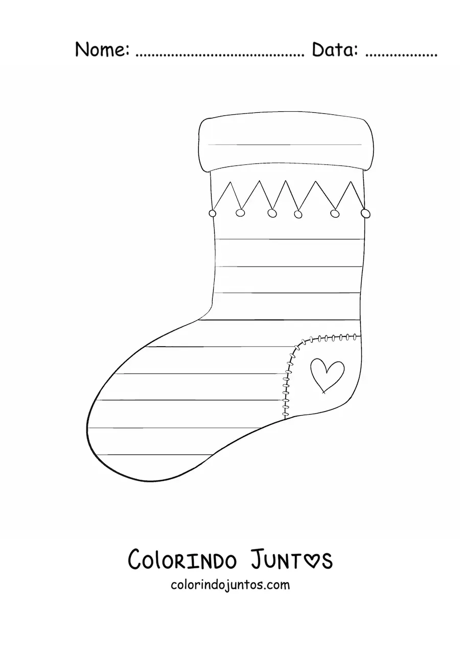 Desenho para colorir de meia de Natal grande com listras