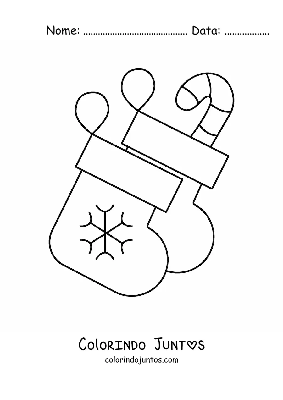 Desenho para colorir de 2 botinhas natalinas com bengala de doce