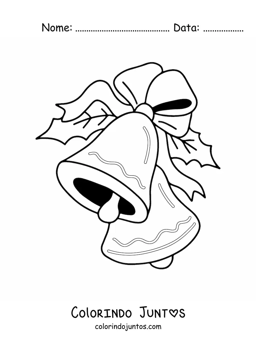 Desenho para colorir de sinos de Natal com laço