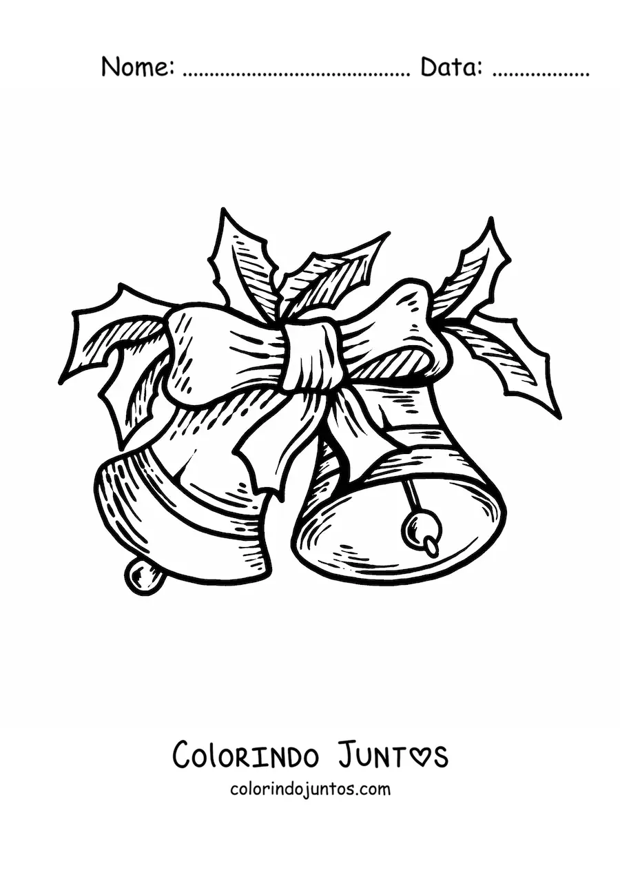 Desenho para colorir de sinos de Natal com laço realistas