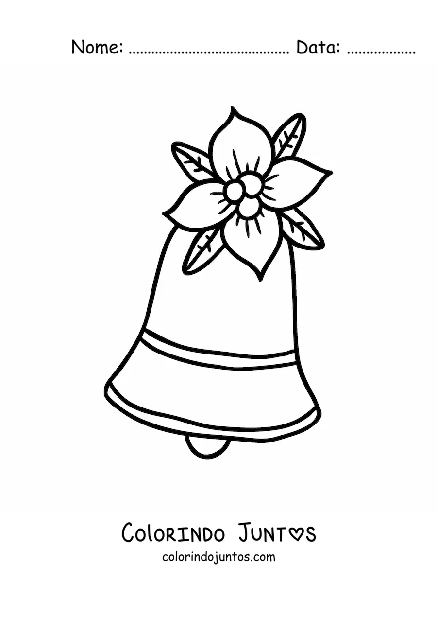 Desenho para colorir de sino de Natal com flor