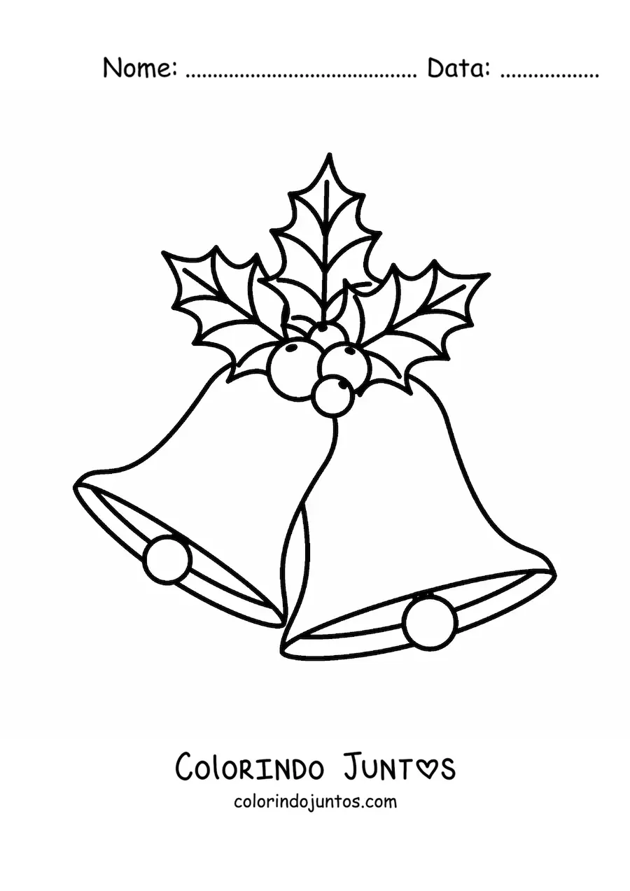 Desenho para colorir de sinos de Natal com visco