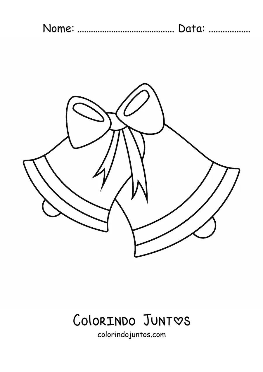 Desenho para colorir de sinos natalinos com laço