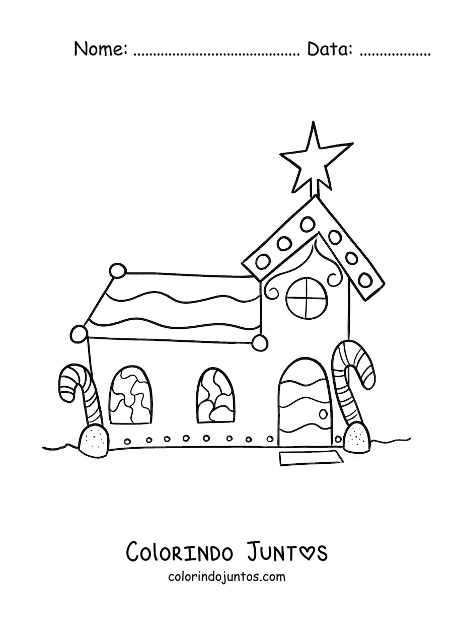 Desenho para colorir de igreja de biscoito de gengibre