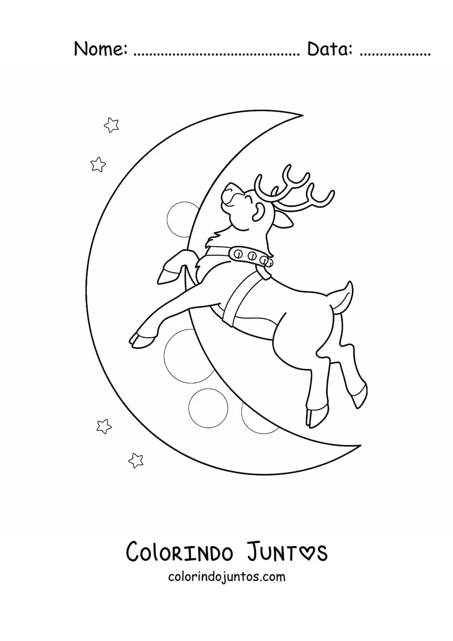 Desenho para colorir de rena natalina voando