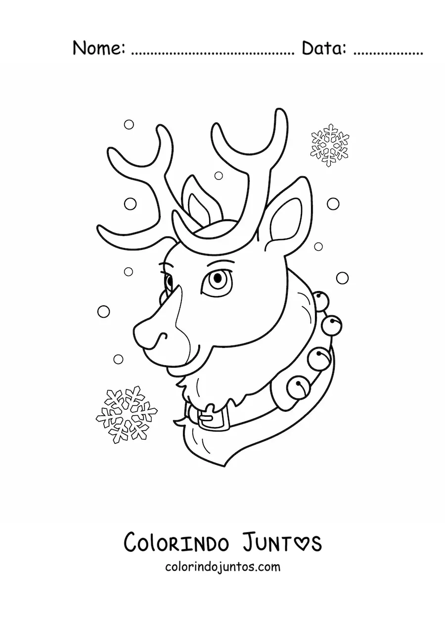Desenho para colorir de rosto de uma rena natalina