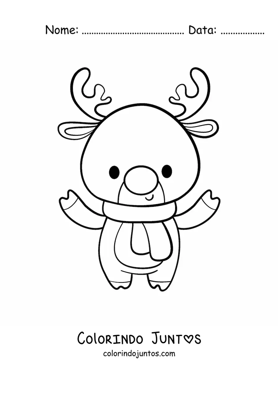 Desenho para colorir de rena natalina com cachecol