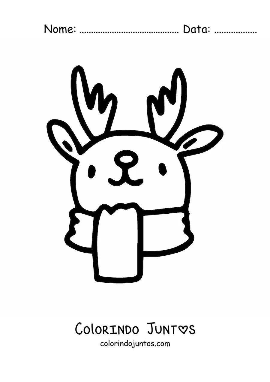 Desenho para colorir de rosto de uma rena natalina com cachecol