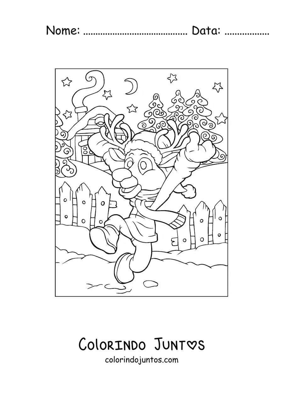Desenho para colorir de rena natalina animada