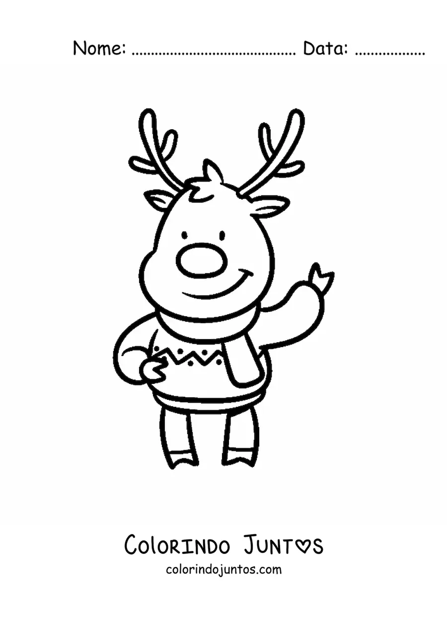 Desenho para colorir de rena natalina com suéter