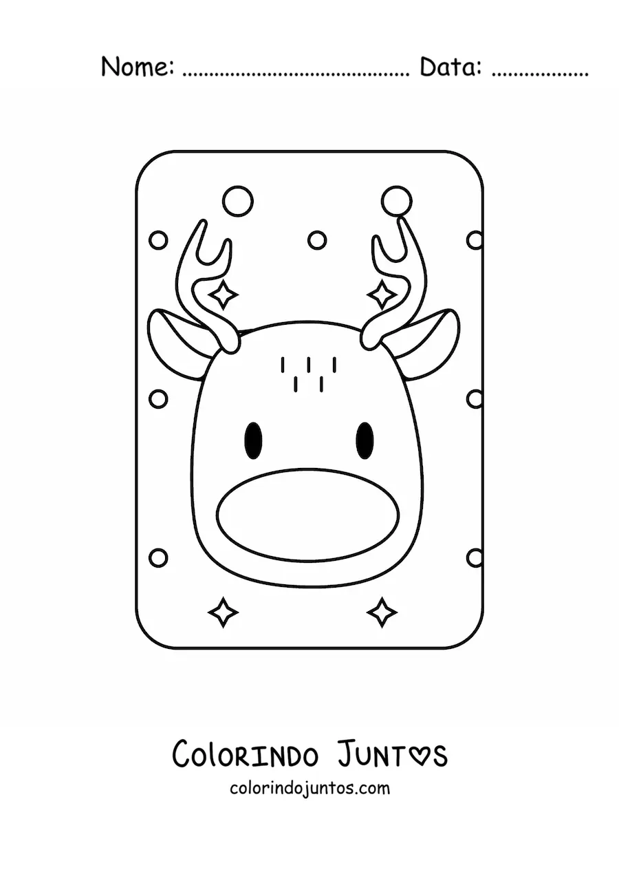 Desenho para colorir de rosto de uma rena natalina