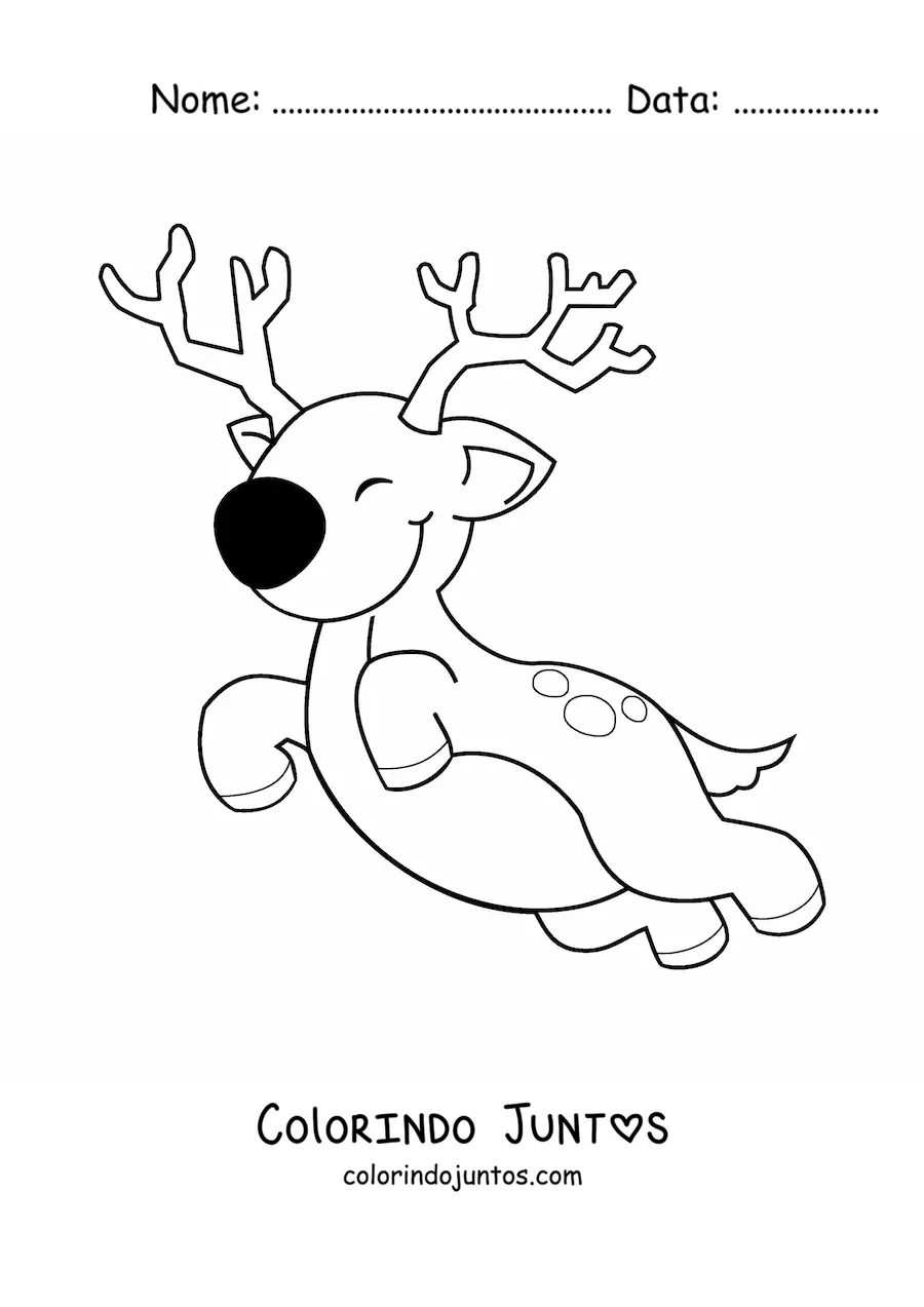 Desenho para colorir de rena de Natal kawaii voando