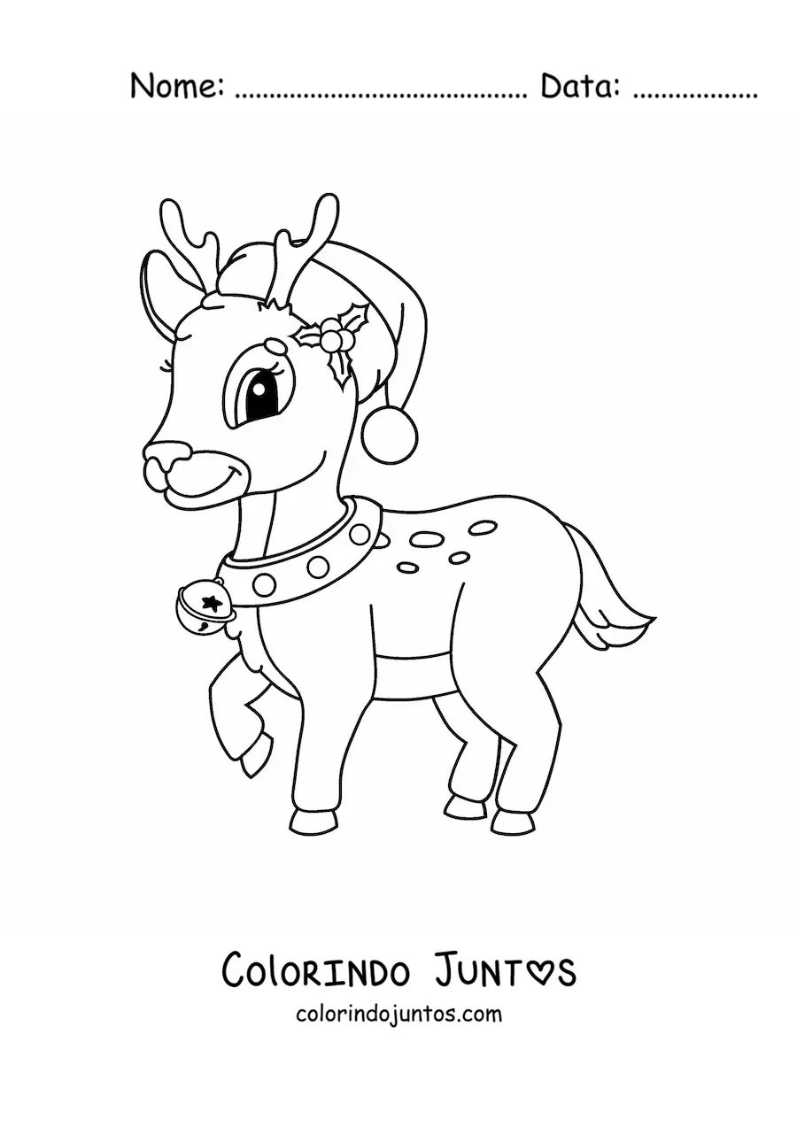 Desenho para colorir de cervo de Natal kawaii