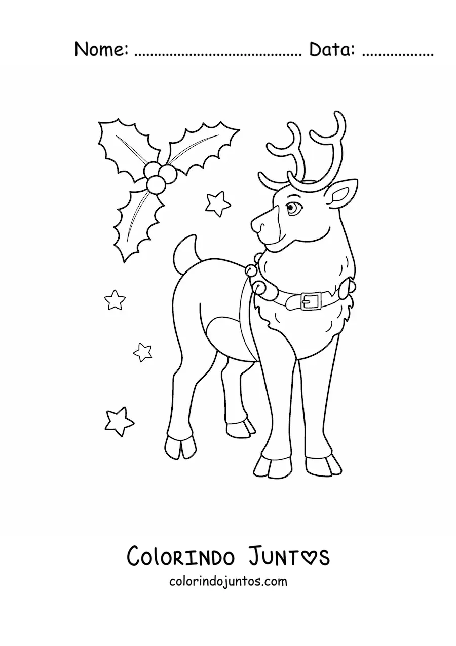 Desenho para colorir de rena do Papai Noel