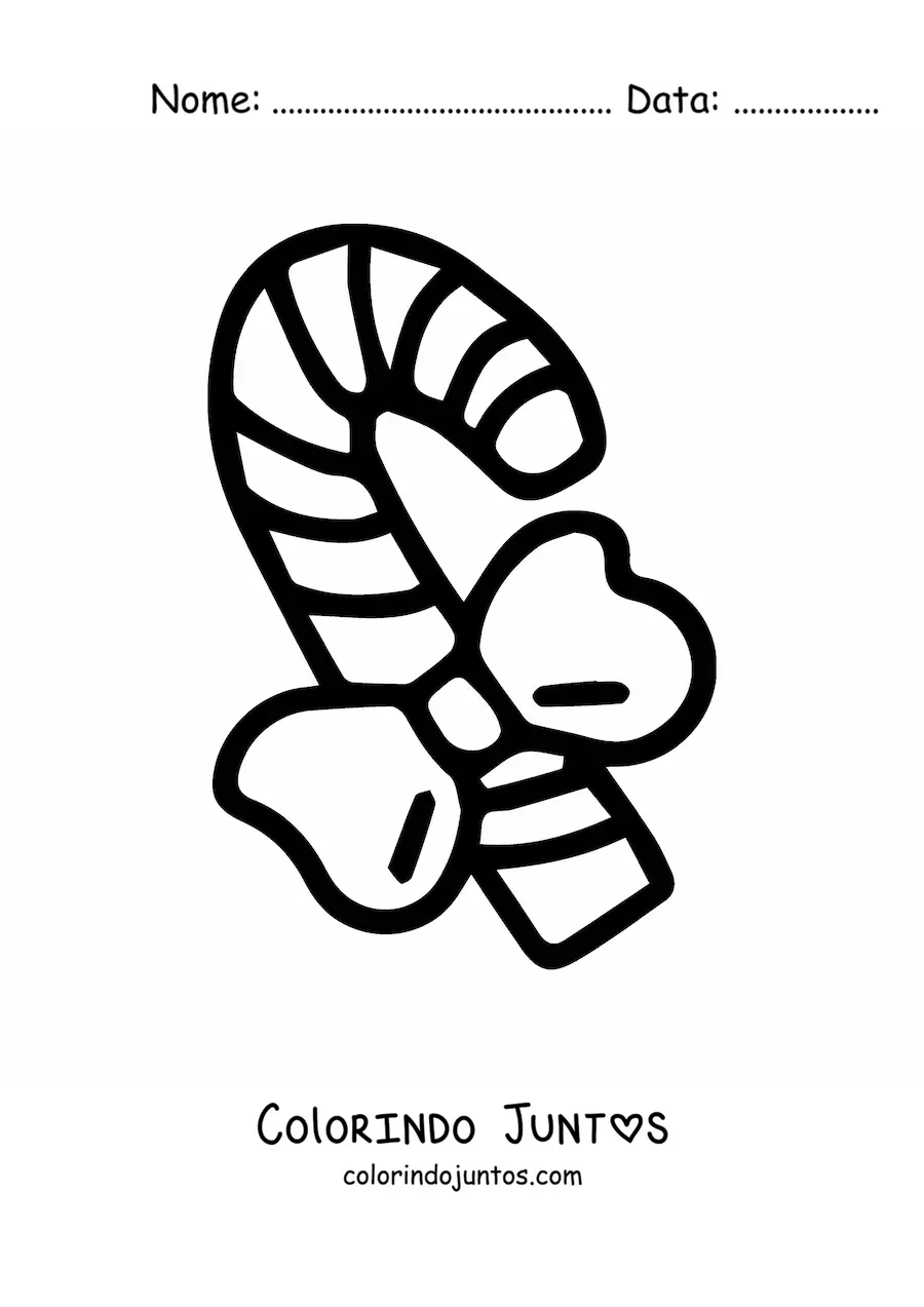 Desenho para colorir de bengala de doce com laço grande