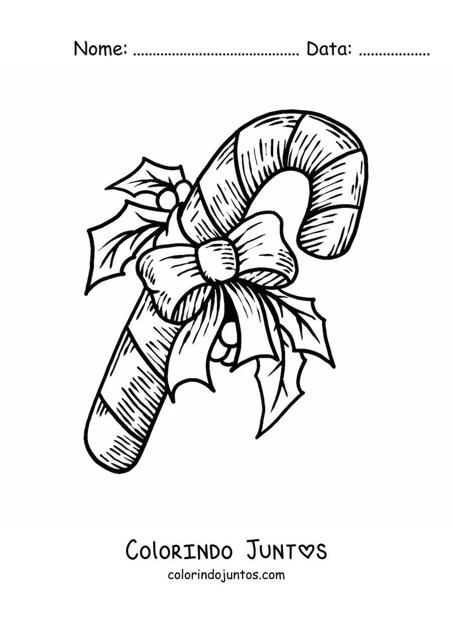 Desenho para colorir de bengala de doce com laço realista
