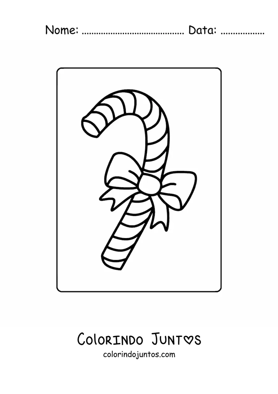 Desenho para colorir de bengala de doce com laço