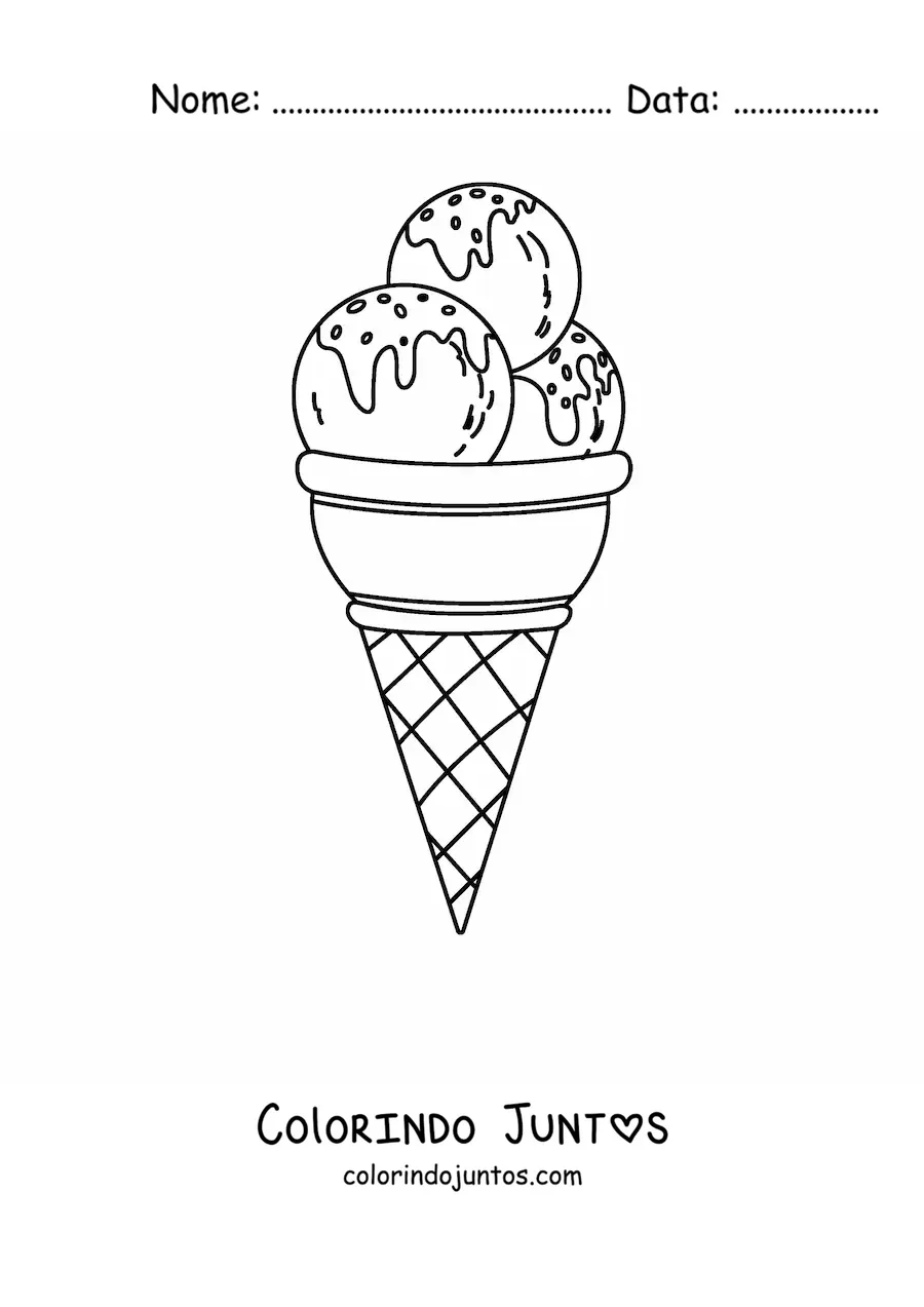 Desenho para colorir de uma casquinha tripla de sorvete