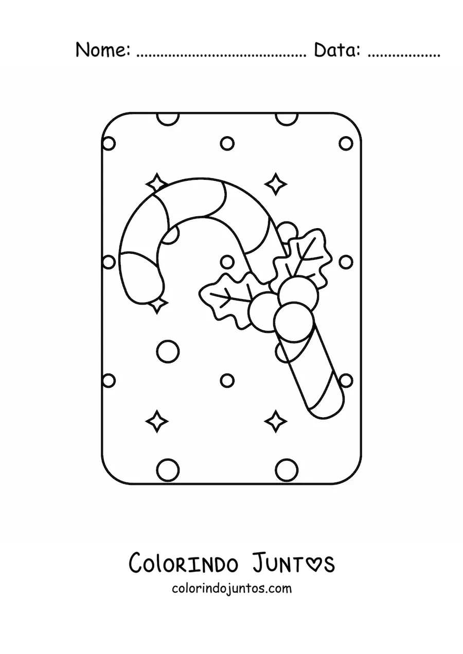 Desenho para colorir de bengala de doce com enfeite