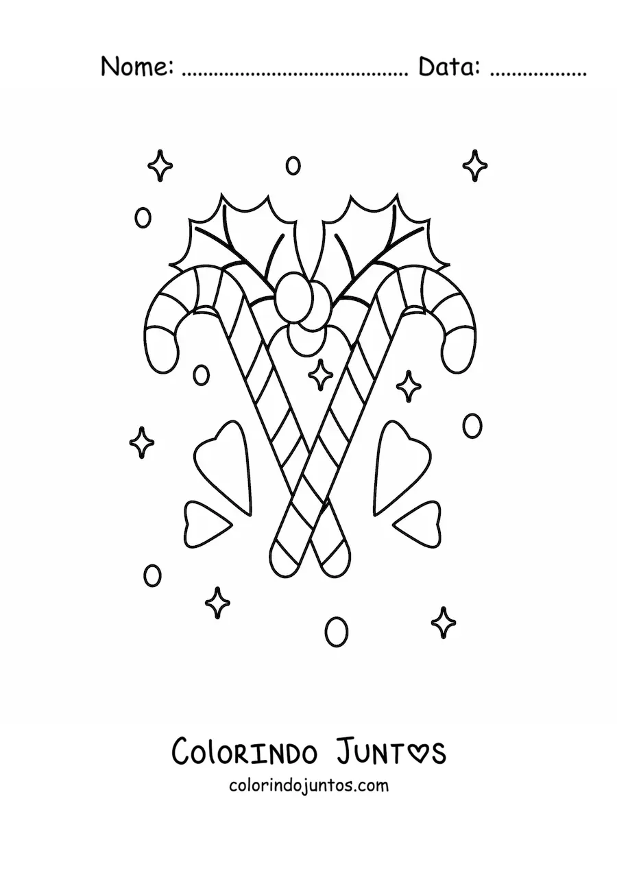 Desenho para colorir de bengalas de doce com enfeite de Natal
