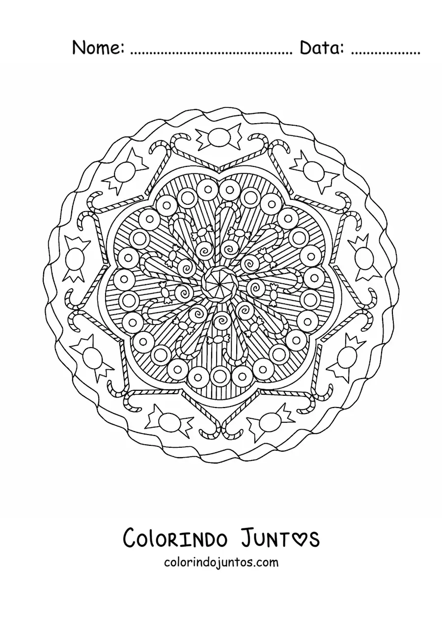 Desenho para colorir de mandala de bengalas de doce