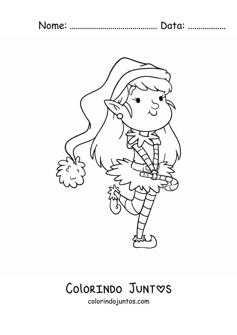 Desenho para colorir de menina duende de Natal