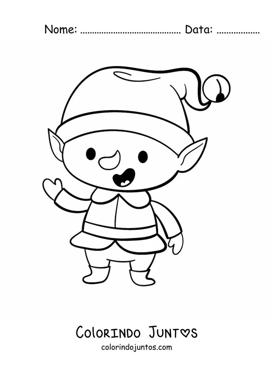 Desenho para colorir de duende de Natal kawaii