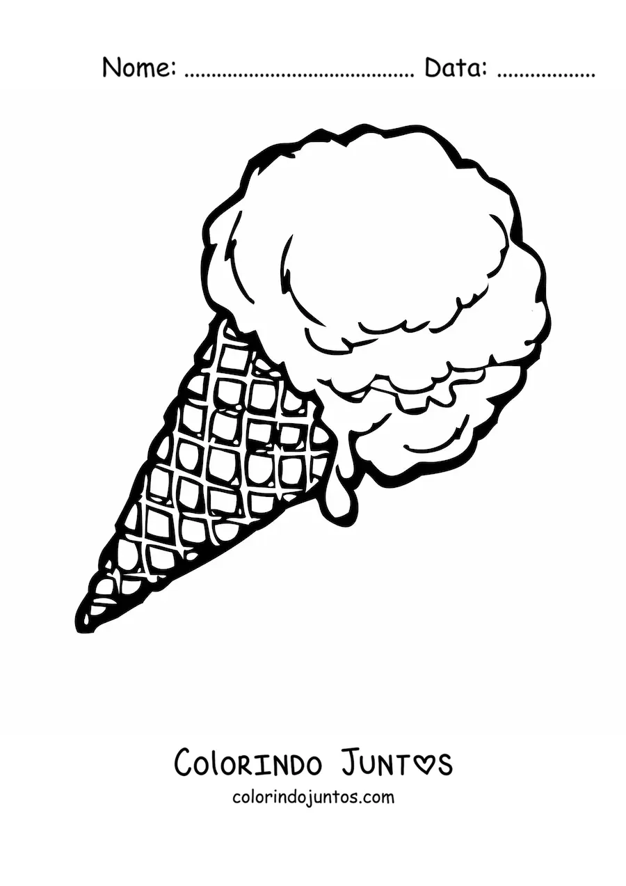 Desenho para colorir de uma casquinha de sorvete de uma bola