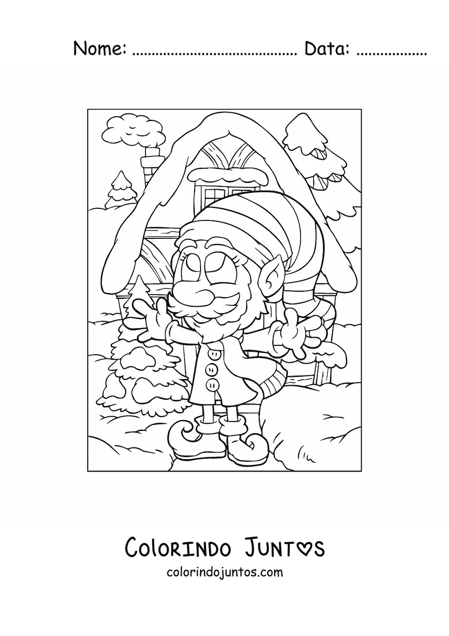 Desenho para colorir de duende de Natal animado
