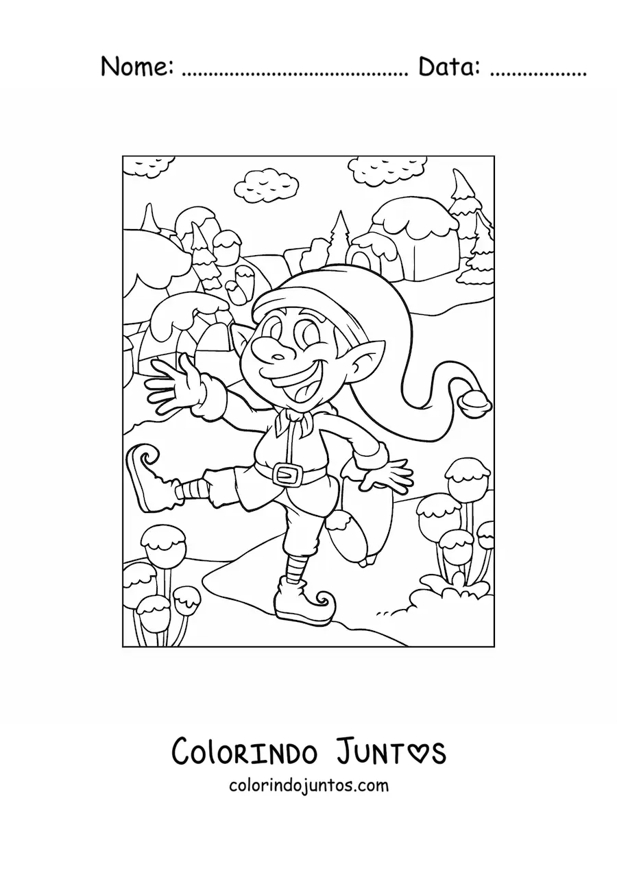Desenho para colorir de duende de Natal animado