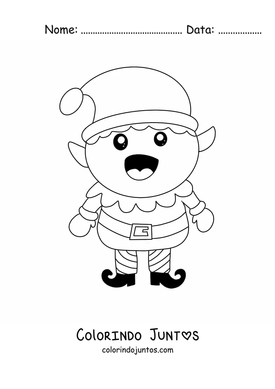 Desenho para colorir de duende de Natal sorrindo